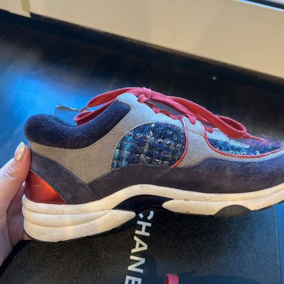 Chanel authentic tweed sneakers navy red grey - Picture 8 of 12